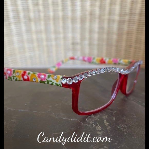 NWT Candy Did It Handmade Crystal & Pearl Floral Bling Reader Glasses 1.50 - Picture 9 of 11